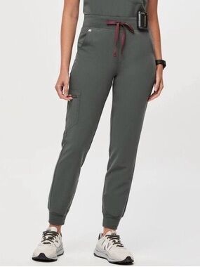 Figs Olive Green Jogger Pants with Burgundy Drawstring